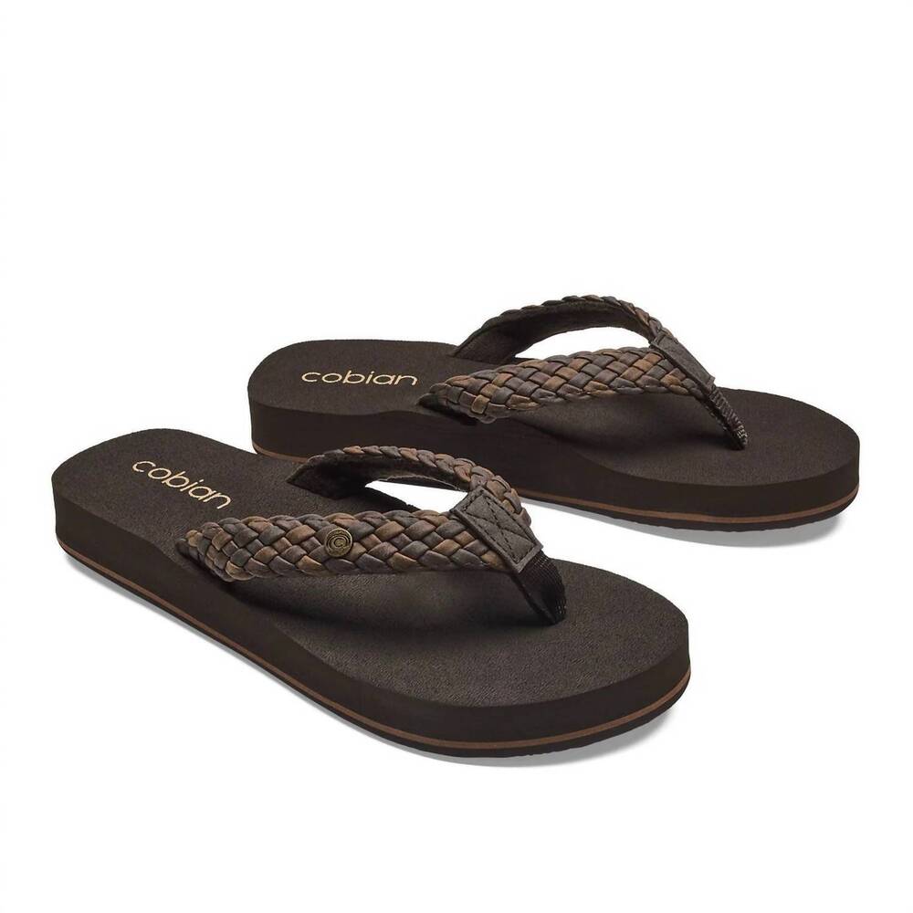NEW COBIAN women's braided bounce flip flop in chocolate